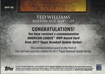 2017 Topps Update - MVP Award Commemorative Medallions #MVPR-TWI Ted Williams Back