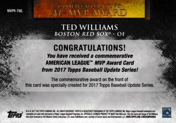 2017 Topps Update - MVP Award Commemorative Medallions #MVPR-TWL Ted Williams Back