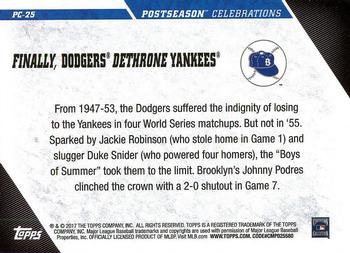 2017 Topps Update - Postseason Celebrations Silver #PC-25 Brooklyn Dodgers Back