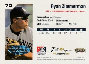 2006 Just Autographs - Signatures #70 Ryan Zimmerman Back