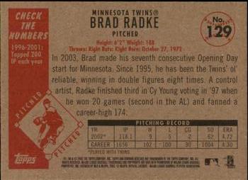 2003 Bowman Heritage #129 Brad Radke Back