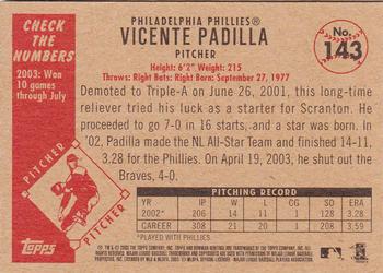 2003 Bowman Heritage #143 Vicente Padilla Back
