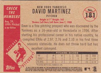 2003 Bowman Heritage #181 David Martinez Back