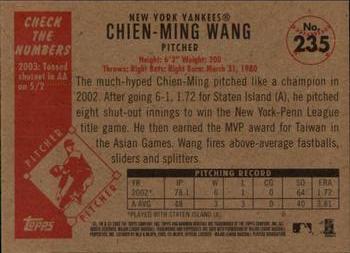 2003 Bowman Heritage #235 Chien-Ming Wang Back