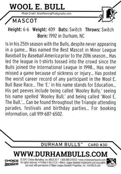 2017 Choice Durham Bulls #30 Wool E. Bull Back