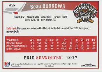 2017 Grandstand Erie SeaWolves #NNO Beau Burrows Back