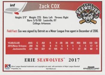 2017 Grandstand Erie SeaWolves #NNO Zack Cox Back
