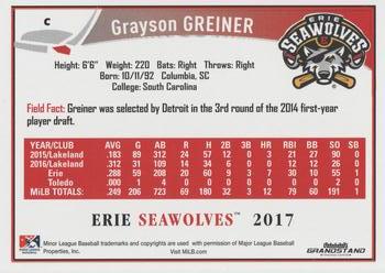 2017 Grandstand Erie SeaWolves #NNO Grayson Greiner Back