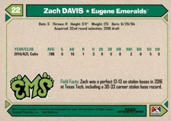 2017 Grandstand Eugene Emeralds #NNO Zach Davis Back