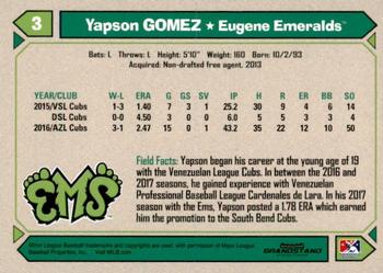 2017 Grandstand Eugene Emeralds #NNO Yapson Gomez Back