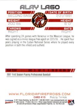 2017 Choice Florida Fire Frogs #19 Alay Lago Back