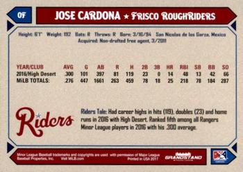 2017 Grandstand Frisco RoughRiders #3 Jose Cardona Back