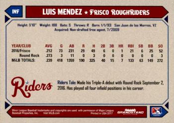 2017 Grandstand Frisco RoughRiders #22 Luis Mendez Back
