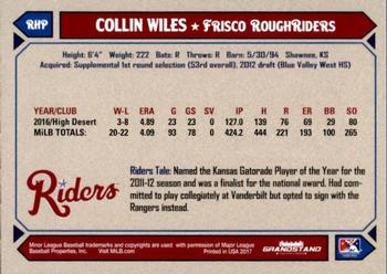 2017 Grandstand Frisco RoughRiders #35 Collin Wiles Back