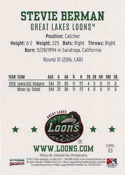 2017 Choice Great Lakes Loons #03 Stevie Berman Back
