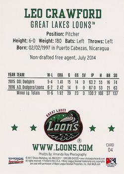 2017 Choice Great Lakes Loons #04 Leo Crawford Back