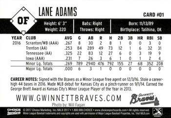 2017 Choice Gwinnett Braves #1 Lane Adams Back