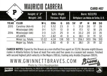2017 Choice Gwinnett Braves #7 Mauricio Cabrera Back