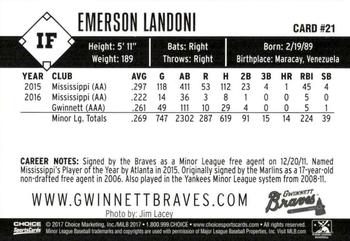 2017 Choice Gwinnett Braves #21 Emerson Landoni Back