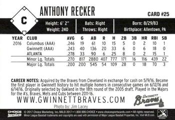 2017 Choice Gwinnett Braves #25 Anthony Recker Back