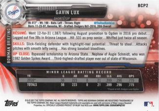 2017 Bowman Chrome Mini #BCP2 Gavin Lux Back