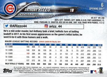 2018 Topps Opening Day #6 Anthony Rizzo Back