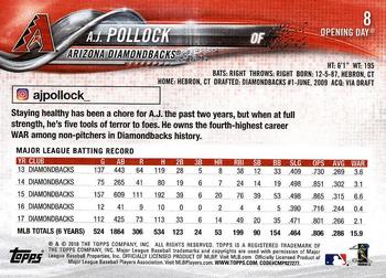 2018 Topps Opening Day #8 A.J. Pollock Back