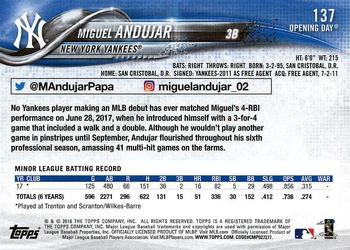 2018 Topps Opening Day #137 Miguel Andujar Back