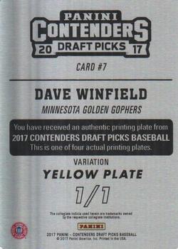 2017 Panini Contenders Draft Picks - Printing Plates Yellow #7 Dave Winfield Back
