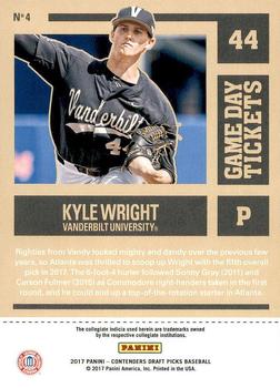 2017 Panini Contenders Draft Picks - Game Day Tickets #4 Kyle Wright Back
