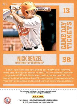 2017 Panini Contenders Draft Picks - Game Day Tickets #7 Nick Senzel Back