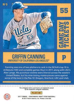 2017 Panini Contenders Draft Picks - Game Day Tickets #9 Griffin Canning Back