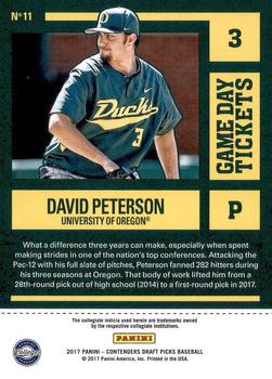 2017 Panini Contenders Draft Picks - Game Day Tickets #11 David Peterson Back