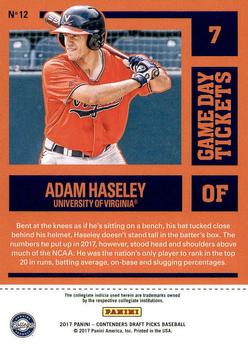 2017 Panini Contenders Draft Picks - Game Day Tickets #12 Adam Haseley Back