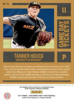 2017 Panini Contenders Draft Picks - Game Day Tickets #14 Tanner Houck Back