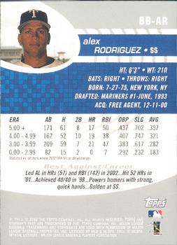 2003 Bowman's Best #BB-AR Alex Rodriguez Back