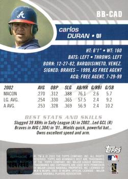2003 Bowman's Best #BB-CAD Carlos Duran Back