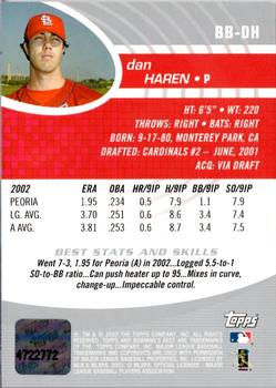 2003 Bowman's Best #BB-DH Dan Haren Back