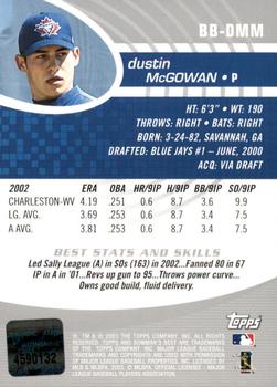 2003 Bowman's Best #BB-DMM Dustin McGowan Back