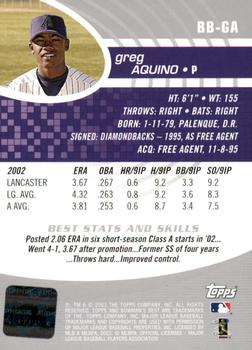 2003 Bowman's Best #BB-GA Greg Aquino Back