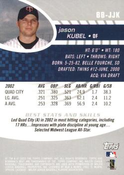 2003 Bowman's Best #BB-JKB Jason Kubel Back