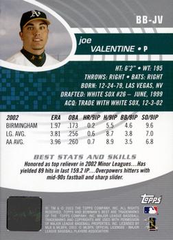 2003 Bowman's Best #BB-JV Joe Valentine Back