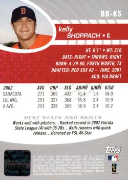 2003 Bowman's Best #BB-KS Kelly Shoppach Back