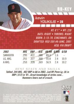 2003 Bowman's Best #BB-KEY Kevin Youkilis Back