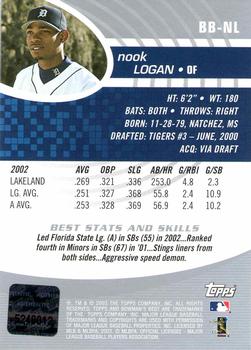 2003 Bowman's Best #BB-NL Nook Logan Back