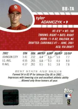 2003 Bowman's Best #BB-TA Tyler Adamczyk Back