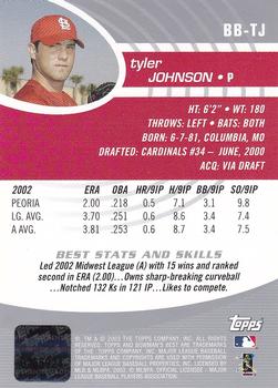 2003 Bowman's Best #BB-TJ Tyler Johnson Back