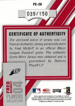 2004 Donruss Studio - Players Collection Jersey #PC-26 Fred McGriff Back