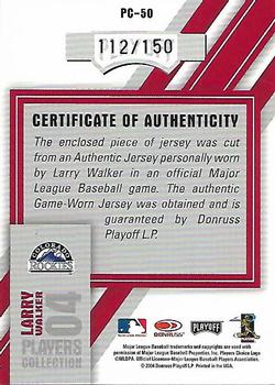 2004 Donruss Studio - Players Collection Jersey #PC-50 Larry Walker Back