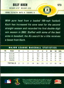 2003 Donruss #173 Billy Koch Back